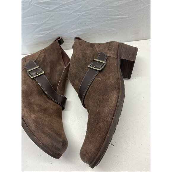 UGG 1014184 Wright‎ Belted Brown Suede Pull-on Ankle Booties Women's US Size 11 - Picture 3 of 8